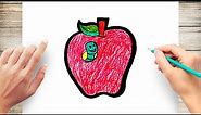 How to Draw Apple with Worm Coloring for Kids