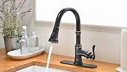 Kitchen Faucet, Oil Rubbed Bronze Finish, 360 Degree Swivel, 20-Inch Retractable Hose, Easy to Install, 3-Hole Mount