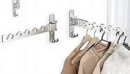 Wall Hanger for Clothes, Coat Hanger Wall Mounted Silver Retractable Clothes Drying Organizer Rack Garment Hooks Aluminium Folding Indoor Wall Wall Hanger Space Save (2 Racks)