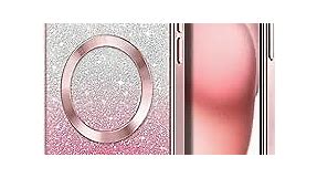 Hython for iPhone 15 Plus Case Clear Magnetic Glitter Phone Cases [Compatible with MagSafe] Full Camera Lens Protector Slim Gradient Sparkle Luxury Plating Shockproof Protective Cover Women, Pink