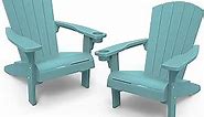 Keter Alpine Adirondack 2 Pack Resin Outdoor Furniture Patio Chairs with Cup Holder-Perfect for Beach, Pool, and Fire Pit Seating, Teal