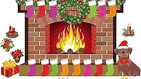 39 Pieces Christmas Holiday Hearth Bulletin Board Decoration Fireplace Bulletin Board Seasonal Winter Bulletin Board Christmas Stocking Candle Wreath Cutout for Christmas Classroom Home Decor