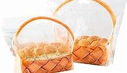 Roppolo 50 pcs 7.9 Inch Large Clear Bread Plastic Bags with Handle, Sealing Zipper Loaf Packaging with Basket Pattern for Homemade Bread Cookie, Bakery Cafe