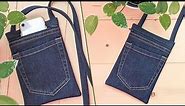 DIY Easy Simple Denim Phone Crossbody Bag with Zipper Out of Old Jeans | Bag Tutorial |Upcycle Craft