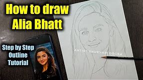 How to draw Alia Bhatt Step by Step // full Sketch Outline Tutorial for Beginners