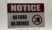 Warning No Food or Drinks Metal Sign