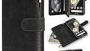 ZZXX Google Pixel 7 Pro Case Wallet with RFID Blocking Card Slot Soft PU Leather Zipper Flip Folio with Wrist Strap Kickstand Protective Cover for Google Pixel 7 Pro Wallet Case(6.7 inch Black)