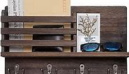 Dahey Wall Mounted Mail Holder Wooden Key Holder Rack Mail Sorter Organizer with 4 Double Key Hooks and A Floating Shelf Rustic Home Decor for Entryway or Mudroom,15.7" W x9.3 Hx3.2 D, Brown