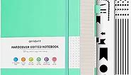 OFFIGIFT Bullet Dotted Journal Notebook, 312 Numbered Pages A5 Hardcover Leather Journal, 100gsm No Bleed Paper Dot Grid Notebook with Index Pages, Dot Journal for Women Men, 5.75" x 8.38", Teal