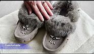 Women's Suede & Beaded Rabbit Fur Crepe Sole Moccasins by Laurentian Chief