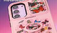 (2in1 for Samsung Galaxy S21 Ultra Case for Women Cute Girls Butterfly Phone Cover Pretty Girly Purple Butterfly Design with Camera Cover+ Ring Stand for S21 Ultra Phone Case