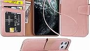 Arae for iPhone 11 Pro Max Case with Credit Card Holder and Wrist Strap - Rosegold