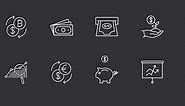 Finance Icon Set. Line Icon Animation. Dark Mode Icons