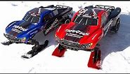 Mom & Son drive Traxxas Slash 2WD Brushless Trucks with SKIS in SNOW! | FAMILY RC ADVENTURES!
