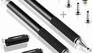 MEKO Universal Stylus,[2 in 1 Precision Series] Disc Stylus Touch Screen Pens for All Capacitive Touch Screens Cell Phones, Tablets, Laptops Bundle with 6 Replacement Tips - (2 Pcs, Black/Black)