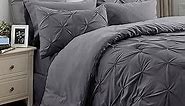 Bedsure California King Comforter Set - Cal King Bed Set 7 Pieces, Pinch Pleat Dark Grey Cali King Bedding Set with Comforter, Sheets, Pillowcases & Shams