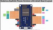 Nodemcu ESP8266 Pinout, Specs, Versions with detailed board layout