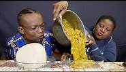 ASMR RICE AND CASSAVA FUFU WITH OGBONO SOUP/BRINGING POT TO THE TABLE AFRICAN FOOD MUKBANG