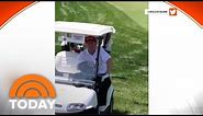 President Donald Trump Drives Golf Cart On The Green | TODAY