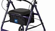 Medline Aluminum Rollator Walker with Seat, Purple, 250 lb. Weight Capacity, Lightweight, 6” Wheels, Foldable, Adjustable Handles, Rolling Walker for Seniors