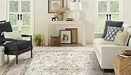 Washable Area Rug 8x10 - Bedroom Living Room Large Indoor Rugs Soft Oriental Vintage Rugs Non-Slip Backing Stain Resistant for Farmhouse Kitchen (8x10 Ivory/Multi)