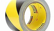 3M Striped Vinyl Safety Tape 5702, High Visibility Caution Tape for Lane and Floor Marking, Rubber Adhesive, 1 in x 36 yards, 5.4 Mil, 1 Roll - Black/Yellow