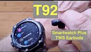 LEMFO T92 Temperature BP 128MB Music Storage Smartwatch with BT5 TWS Earbuds: Unboxing & 1st Look