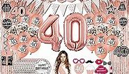 40th birthday decorations for women - (76pack) rose gold party Banner, Pennant, Hanging Swirl, birthday Balloons, Foil Backdrops, cupcake Topper, plates, Photo Props, Birthday Sash for gifts women