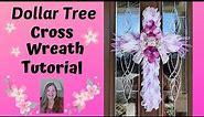 Cross Wreath Tutorial ~ Dollar Tree DIY ~ How to Make a Deco Mesh Cross Wreath With Flowers