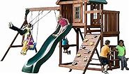 Swing-N-Slide PB 9241-1 Knightsbridge Wooden Swing Set with Slide, Swings, Glider, Climbing Wall, Green Slide