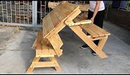 Amazing Creative Woodworking Ideas - DIY Convertible Picnic Table that folds into bench seats