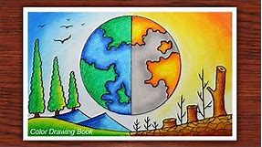How to draw world environment day poster, Save nature drawing easy