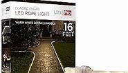 UltraPro LED Rope Lights, 16ft Classic Clear Rope, Warm White Light 3000K, Indoor/Outdoor, Flexible, Linkable, Durable, Rope Lights Outdoor, 54503