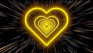 Neon Tunnel of Yellow Neon Hearts on a Black Background. Video Loop