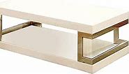 Benjara Contemporary Coffee Table with Chrome Frame Accents, Silver and White