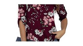 LETDIOSTO Womens Plus Size Shirts 3/4 Roll Sleeve V Neck Floral Flowy Blouses Tunic Tops