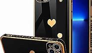 tharlet Compatible with iPhone 13 Case Cute Luxury Plating Edge Bumper Case, Raised Corners Bumper Drop Protection with Full Camera Lens Protection Cover for iPhone 13 6.1 inch Black