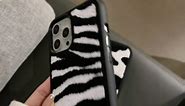 Tewwsdi Black & White Striped Zebra Case Compatible with iPhone 14 Pro 6.1inch 2022 Animal Lamb Embroidery Winter Warm Fur Fabric Shockproof Soft Back Cover Casing for iPhone 14pro,Zebra