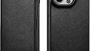 ICARER FAMILY for iPhone 14 Pro Case（ 6.1 inch, Genuine Leather Flip Folio Case, Wireless Support with Card Slot [Waterproof Inner Shell] Phone Cover 2022 (Black)