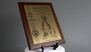 Personalized Patent Plaque, Appreciation Gift for Inventors, Patent Holders, Work Team, or Boss (10.5" x 13", White Metal, Coated Cherry Board)