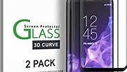 amFilm (2 pack Glass Screen Protector for Samsung Galaxy S9, 3D Curved Tempered Glass, Dot Matrix with Easy Installation Tray, Case Friendly (Black)