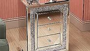 Mirrored Nightstand with 3 Drawers, Nightstands with Crystal Handles, Bedside Tables for Living Room, Bedroom, End Table with Mirrored Finish. 16.5x12x23.8 inces.