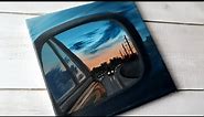 How to paint sunset scenery / car mirror reflection | Easy acrylic painting tutorial for beginners
