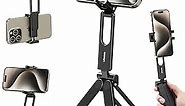 ULANZI MA26 Foldable Phone Tripod - Pocket Cell Phone Vlog Tripod Handle Aluminium Smartphone Desk Tripod Stand 2 Cold Shoe Compact Size All in One Lightweight Portable Vlog Stick for iPhone Samsung