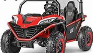 ELEMARA 2 Seater Ride on Car for Kids,12V Battery Powered Off-Road UTV Toy,4WD Electric Car with Remote Control,LED Lights,Bluetooth,Adjustable 3 Speeds,2 Spring Suspension for 3-8 Boys & Girls,Red