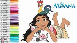 Disney Princess Moana Coloring Book Page with Pua and Hei Hei