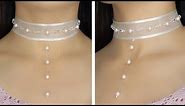 How to Make Princess Style Ribbon Choker Necklace with Crystals and Floating Pearls