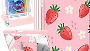 Uppuppy for iPad 9th/8th/7th/Air 3rd Generation Case 10.2& for iPad Pro 10.5 Inch Cases 360 Degree Rotating Stand Folio Cover with Pencil Holder Cute Girls Strawberry for Apple iPad 2021/2020/2019