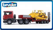 Bruder Toys SCANIA R-series Low Loader Truck w.CAT Bulldozer #03556