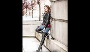 BLACK LEATHER BIKER THIGH BOOTS LEATHER JACKET JEANS MOTROCYCLE STEAMPUNK GOTHIC STYLE FASHION OOTD